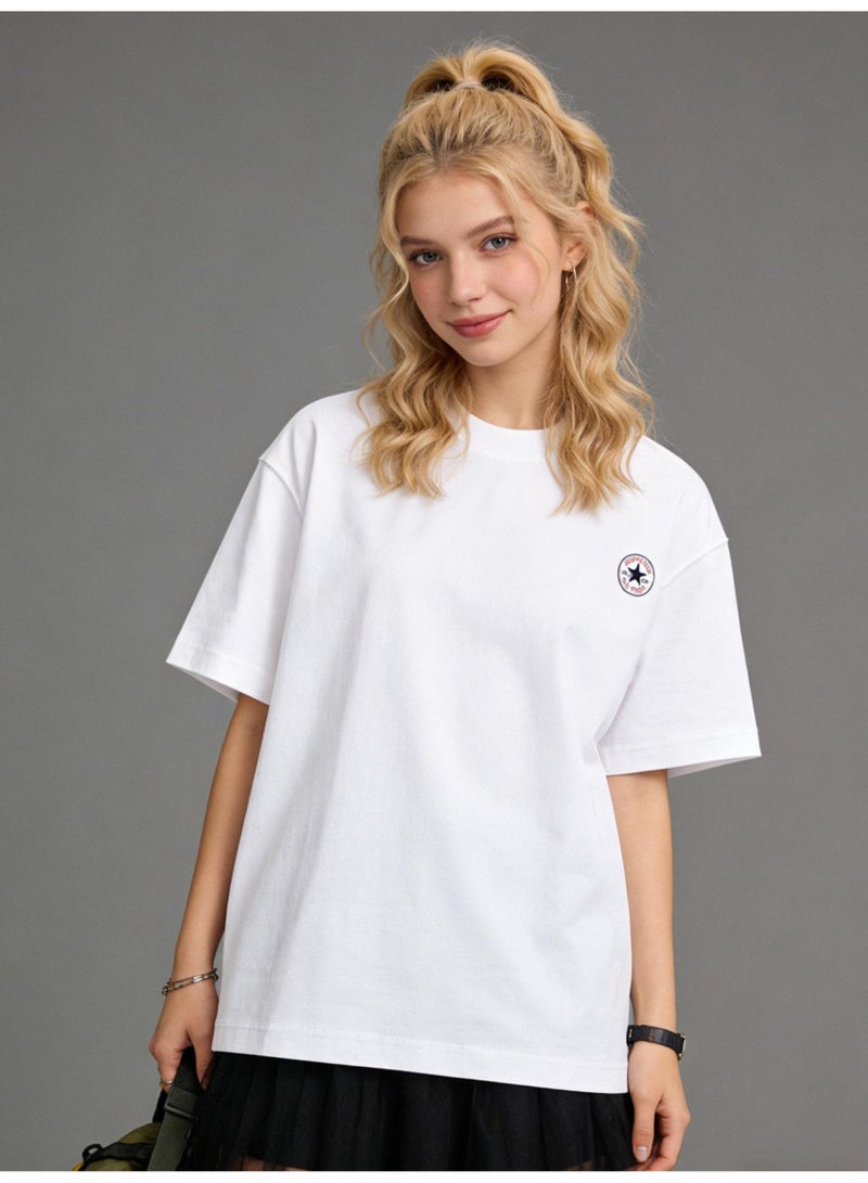 CONVERSE Men's and women's t-shirts, high-grade cotton loose short sleeves, round converse logo, men's and women's retro street clothes. Heavy cotton up to 300G. - Image 4