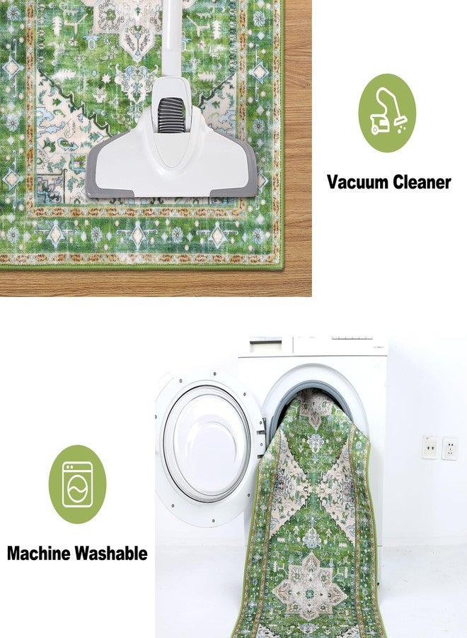 Yamaziot Boho Washable Kitchen Rugs Sets of 3, Non Slip Kitchen Mats for Floor with Rubber Backing, Waterproof & Stain Resistant Thick Carpet Runner Throw Rug for Kitchen, Laundry Room, Hallway, Green - Image 5