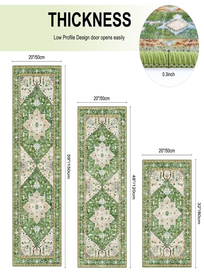 Yamaziot Boho Washable Kitchen Rugs Sets of 3, Non Slip Kitchen Mats for Floor with Rubber Backing, Waterproof & Stain Resistant Thick Carpet Runner Throw Rug for Kitchen, Laundry Room, Hallway, Green - Image 2