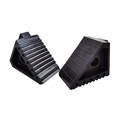 HOXWELL Solid Heavy Duty Rubber Wheel Chocks 2 Packs, Premium Chock for Car, Travel Trailers, RV, Truck, and ATV(2 pcs, Black) 8" x 4" x 6" - Image 1