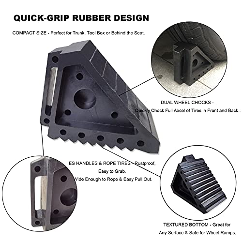 HOXWELL Solid Heavy Duty Rubber Wheel Chocks 2 Packs, Premium Chock for Car, Travel Trailers, RV, Truck, and ATV(2 pcs, Black) 8" x 4" x 6" - Image 4
