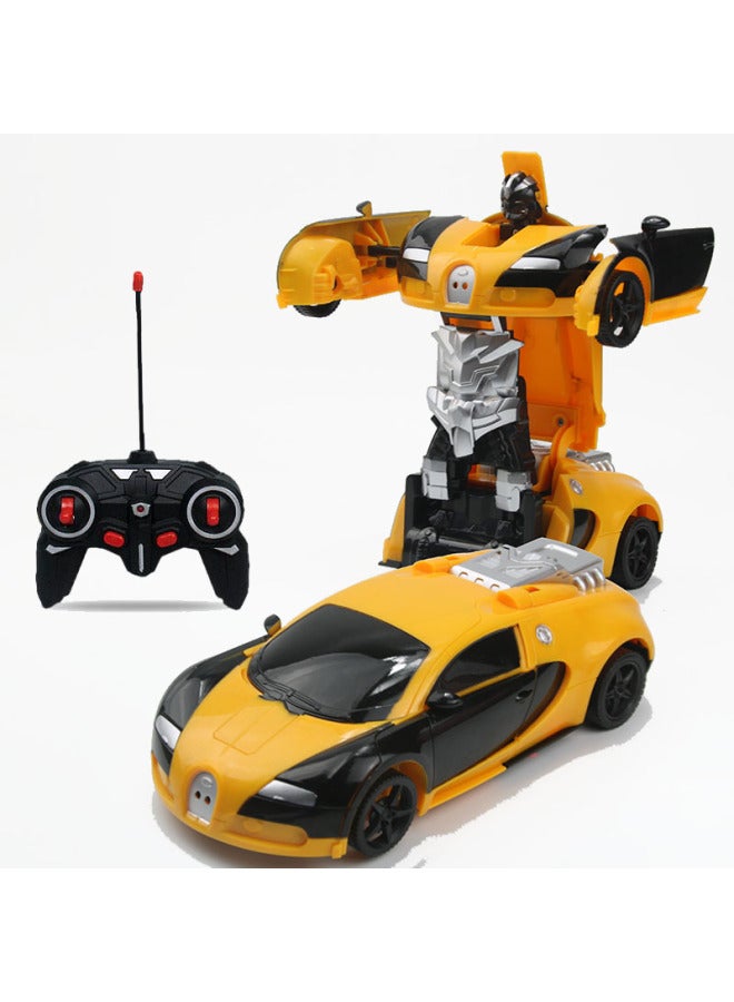Remote Control Deformation Car Charging Remote Control Car Induction Transformation King Kong Robot Electric Remote Control Car Children's Toy Car-Color:Remote Control Version Cloth Yellow/battery Version-Proportion:1:18 English Packaging  - Image 1