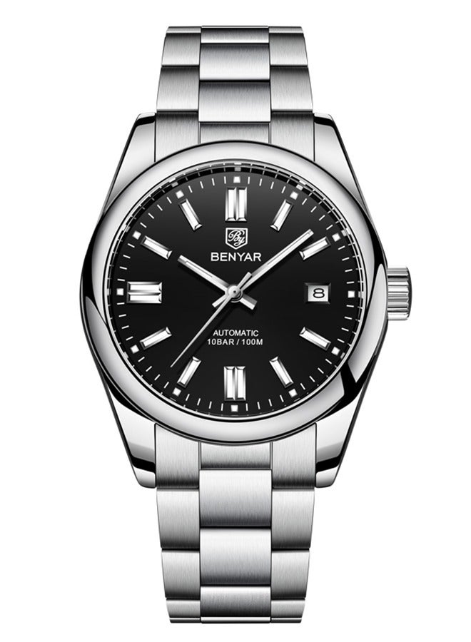 BENYAR Men's Automatic Watch Stainless Steel Strap Waterproof Luminous Casual Business Sport Analogue Self-Winding Wristwatch Date,Black  - Image 1