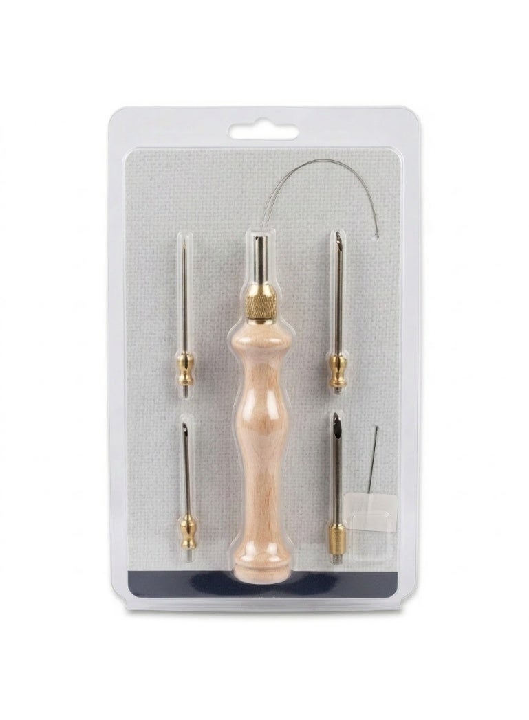 A durable wool knitting needle with a wooden handle - a set of craft needles for sewing, knitting, and embroidery. - Image 1