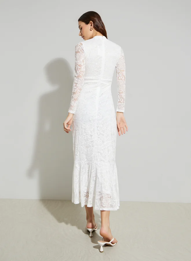 Styli white White Lace Mermaid Hem Maxi Dress for Women | Best Price UAE