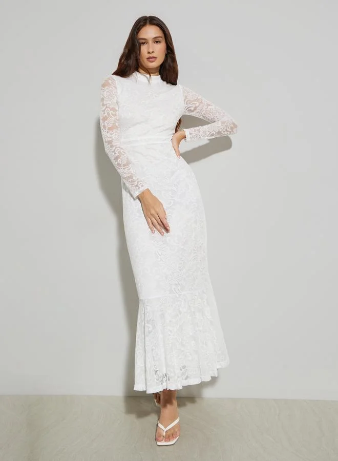 Styli White Lace Mermaid Hem Maxi Dress