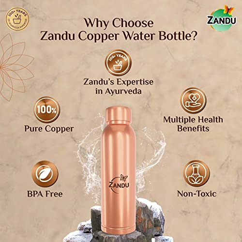 Zandu Copper Bottle (950ml): 100% Pure BPA-Free Water Bottle | Copper-Infused Water | Leak Proof | Office Use | Boosts Immunity | Supports Digestive & Liver Health | Ayurveda Inspired - Image 3