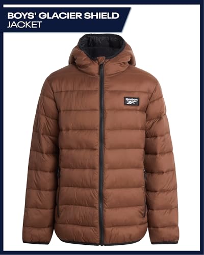 Reebok Boys Winter Coat - Lightweight Insulated Puffer Jacket - Wind & Water Resistant Quilted Hooded Winter Jacket for Boys, Size 10-12, Timber - Image 3