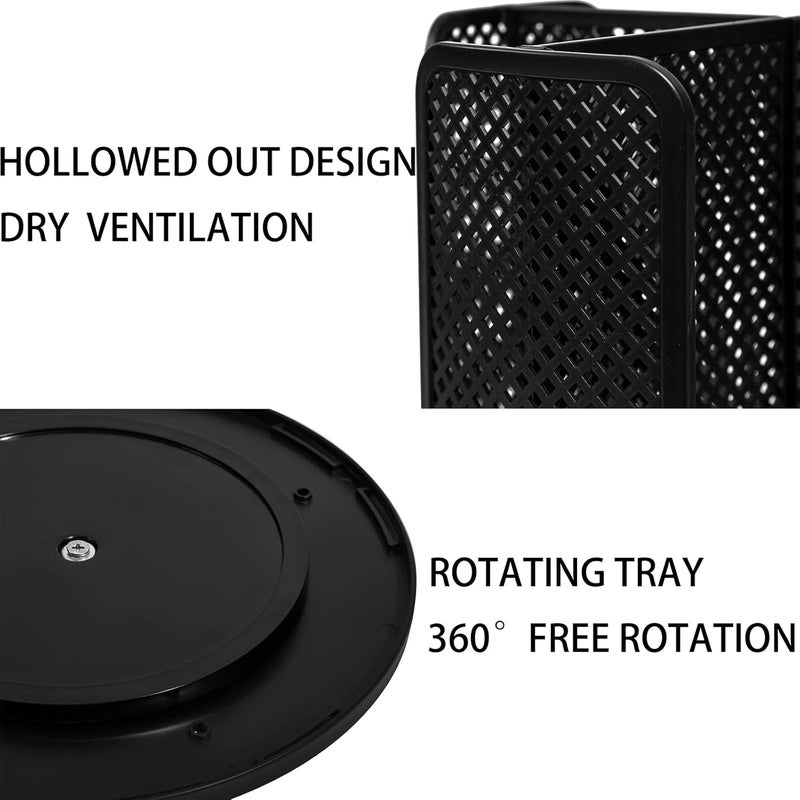 Heagoale Black Plastic Cup Storage Organizer - 4 Mesh Compartments, Rotatable Design, Countertop, Bedroom, Office, Bathroom, Kitchen - Image 4
