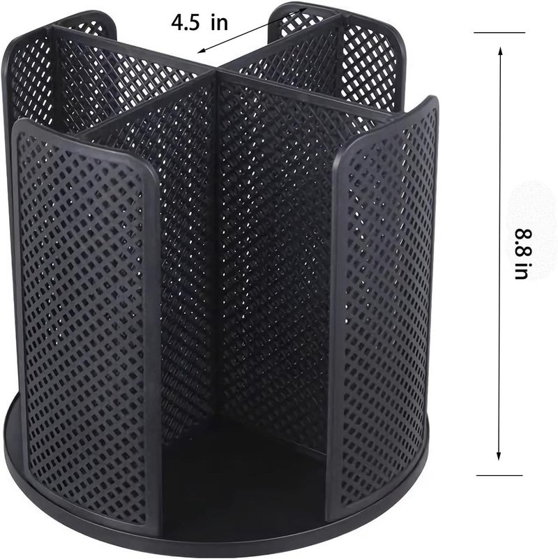 Heagoale Black Plastic Cup Storage Organizer - 4 Mesh Compartments, Rotatable Design, Countertop, Bedroom, Office, Bathroom, Kitchen - Image 5
