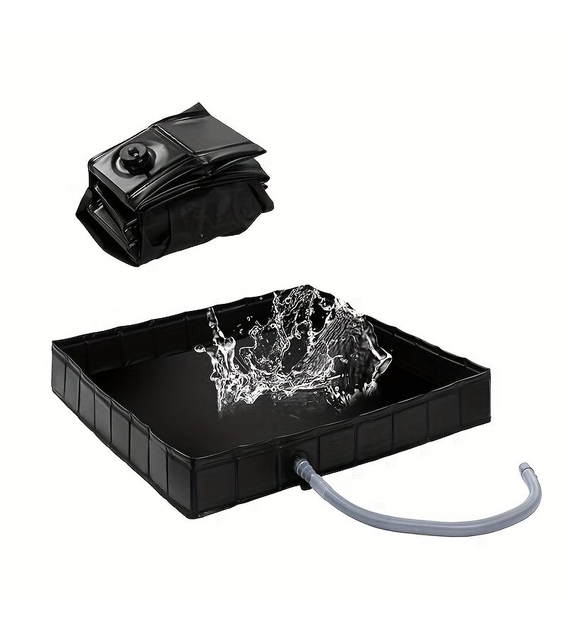 Foldable Shower Base Portable Shower Basin With Drain Black For Indoor And Outdoor Use - Image 1