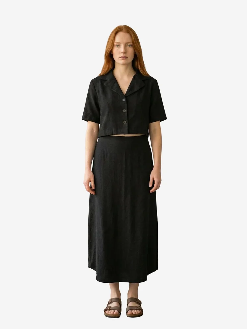 My Fashion Black MY FASHION Crop Shirt & Midi Skirt Co-Ord Set for Women | Best Price UAE