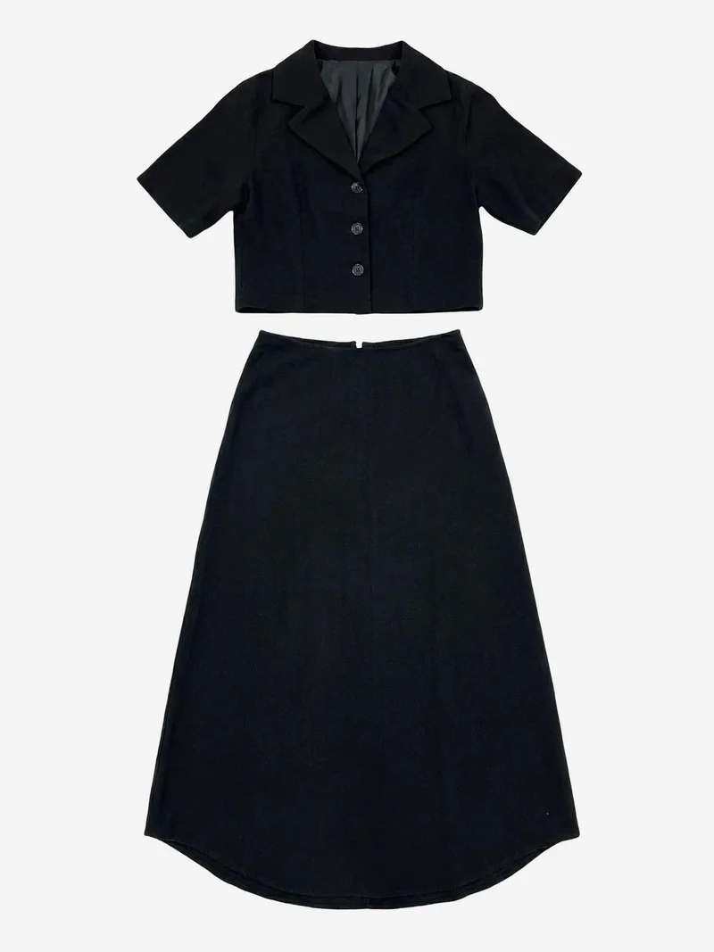 My Fashion Black MY FASHION Crop Shirt & Midi Skirt Co-Ord Set for Women | Best Price UAE