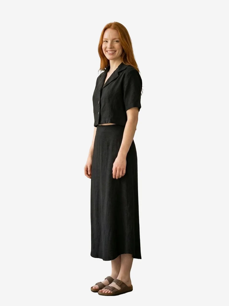 My Fashion Black MY FASHION Crop Shirt & Midi Skirt Co-Ord Set for Women | Best Price UAE