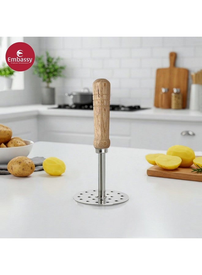 Embassy Stainless Steel Potato Masher with Wooden Handle | Size 3 | Diameter - 8.3 cms | Ideal for mashing Vegetable/Pav Bhaji/Baby Food | Smasher for Kitchen - Image 3