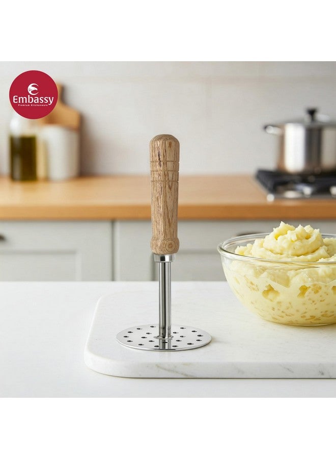 Embassy Stainless Steel Potato Masher with Wooden Handle | Size 3 | Diameter - 8.3 cms | Ideal for mashing Vegetable/Pav Bhaji/Baby Food | Smasher for Kitchen - Image 4