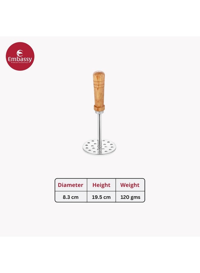 Embassy Stainless Steel Potato Masher with Wooden Handle | Size 3 | Diameter - 8.3 cms | Ideal for mashing Vegetable/Pav Bhaji/Baby Food | Smasher for Kitchen - Image 5