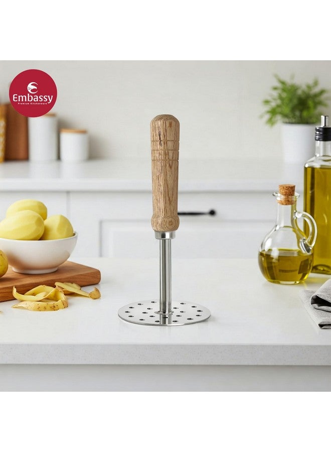 Embassy Stainless Steel Potato Masher with Wooden Handle | Size 3 | Diameter - 8.3 cms | Ideal for mashing Vegetable/Pav Bhaji/Baby Food | Smasher for Kitchen - Image 2
