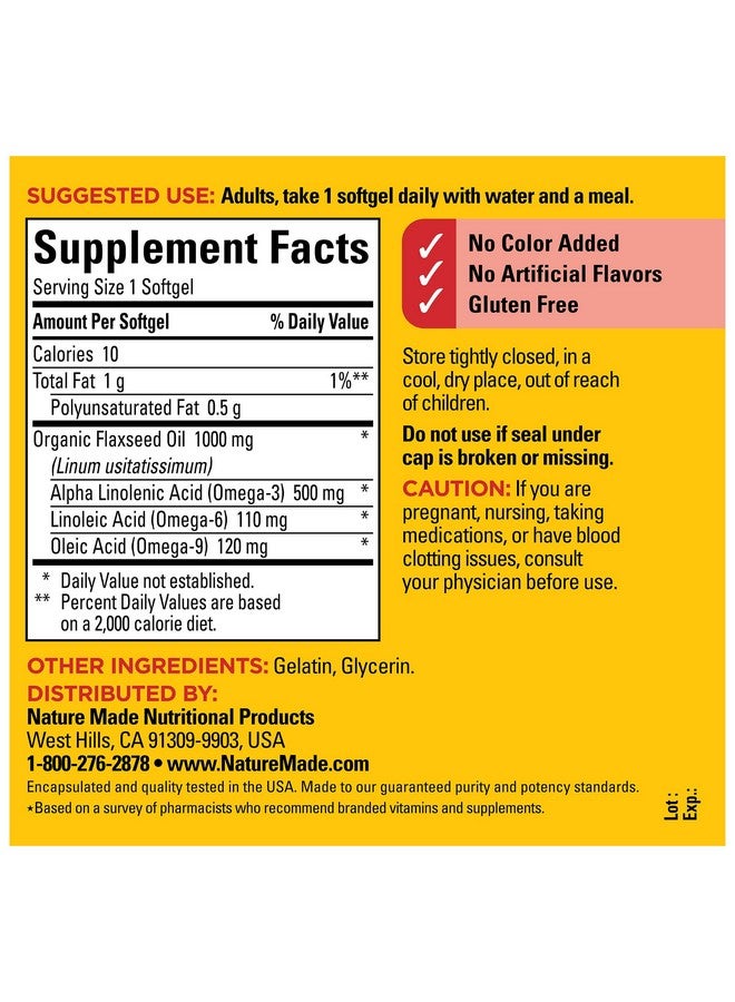 Nature Made Nature Made Flaxseed Oil 1000 mg, Fish Free Omega 3 Supplement, Dietary Supplement for Heart Health Support, 100 Softgels, 100 Day Supply  - Image 5