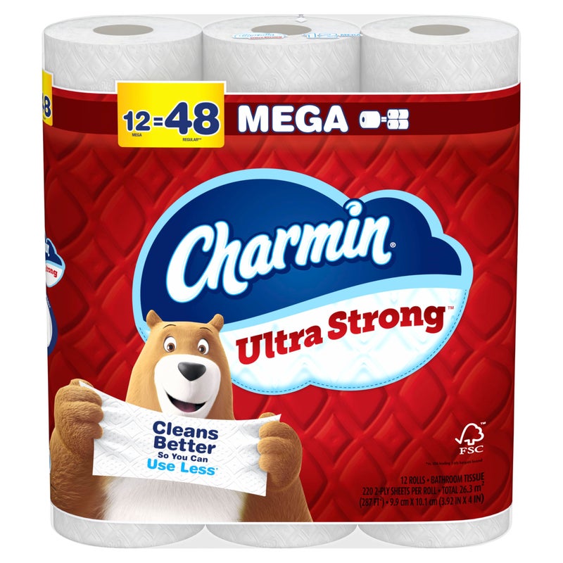 Charmin Ultra Strong Toilet Paper 12 Mega Rolls, 220 Sheets Per Roll - Image 1