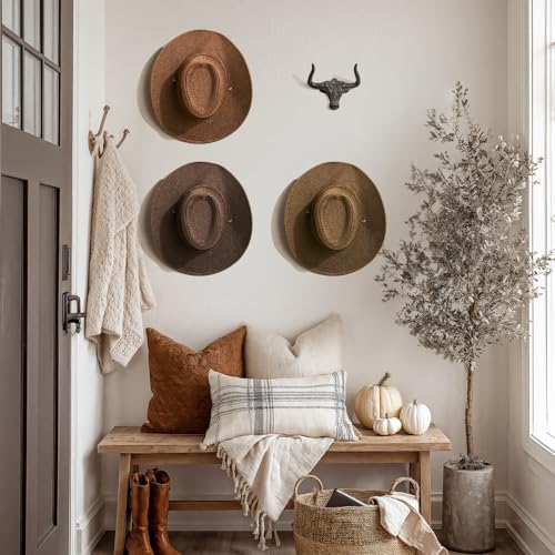 HYDERMUS Cowboy Hat Rack for Wall 2 Pack Cowboy Hat Hook Cast Iron Hat Holder Cowgirl Hat Hanger Vintage Western Wall Decor Longhorn Hooks for Hat Storage and Organization Cow Decor Western Gift Rust - Image 2