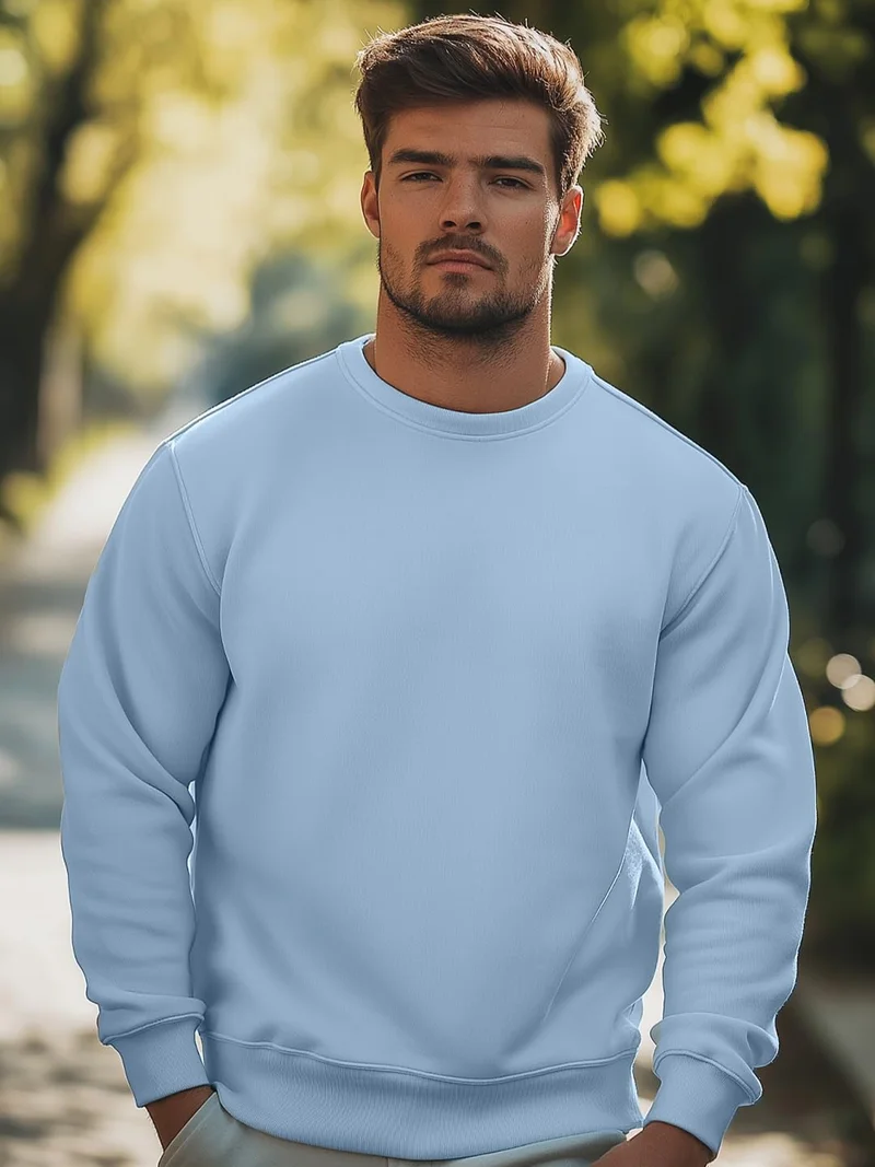 NOBERO Men Blue Cotton Crew Neck Sweatshirt