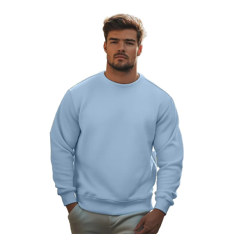 Men Blue Cotton Crew Neck Sweatshirt