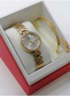 Women's watch with bracelets and ring, resistant to water and rust