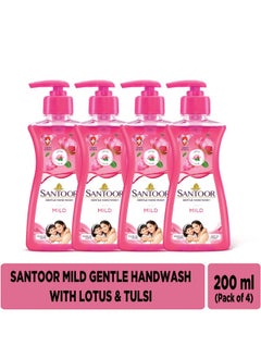 Santoor Mild Gentle Hand Wash 200Ml, Pack Of 4 With Goodness Of Lotus & Tulsi| Rich Lathering Formula With Anti-Bacterial Properties| Soft On Hands| Soothes & Hydrates Skin  - Image 2