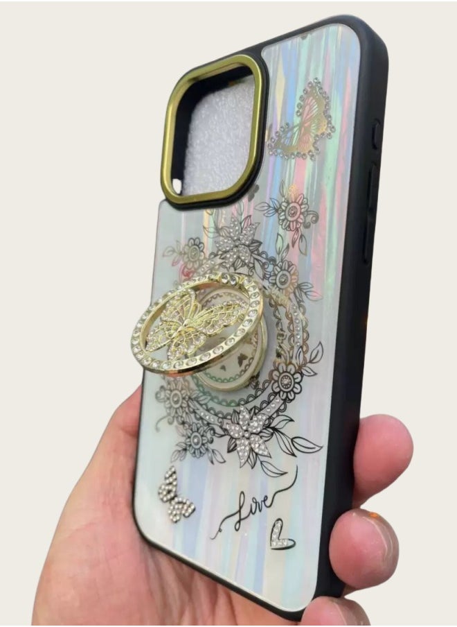 iPhone 14 Luxury Case: Full Protection Cover with Aurora Butterfly Stand & Crystals - Shockproof, Scratchproof & Elegant  - Image 2
