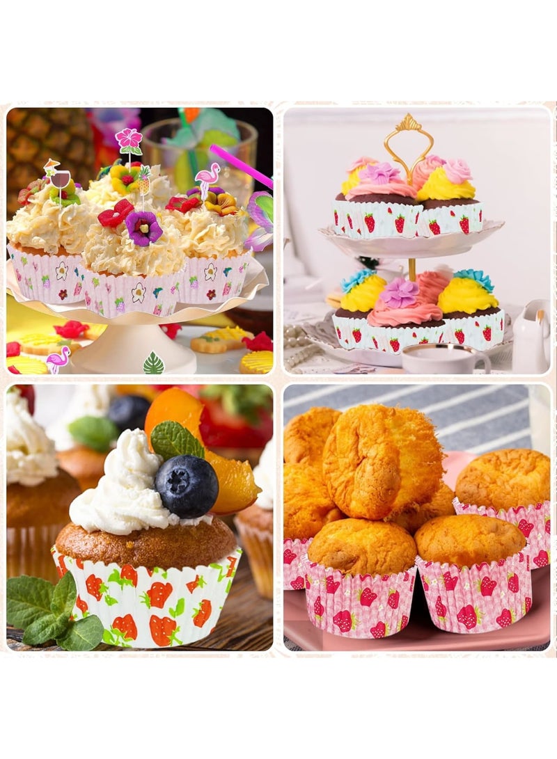 SYOSI Cupcake Liners for Baking – Strawberry Design Standard Size Paper Cups, Muffin Baking Cups, Cupcakes Wrappers for Parties, Home Baking, and Events (200PCS,Multicolor) - Image 2