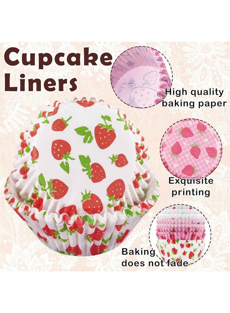 SYOSI Cupcake Liners for Baking – Strawberry Design Standard Size Paper Cups, Muffin Baking Cups, Cupcakes Wrappers for Parties, Home Baking, and Events (200PCS,Multicolor) - Image 3