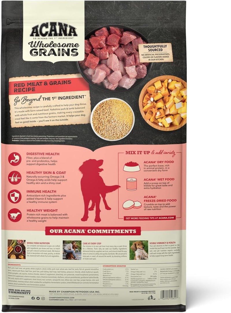 acana طعام جاف للكلاب من أكانا الحبوب الصحية لحم أحمر وحبوب خالي من الجلوتين وصفة لحم بقر ولحم خنزير ولحم ضأن 225 رطل - Image 2
