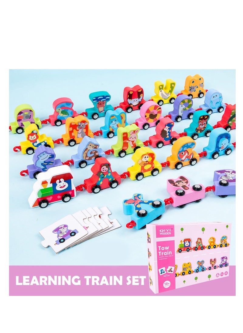 Factory Price Wooden animals and alphabets Drag & Pull train set - 27 Pieces  - Image 1