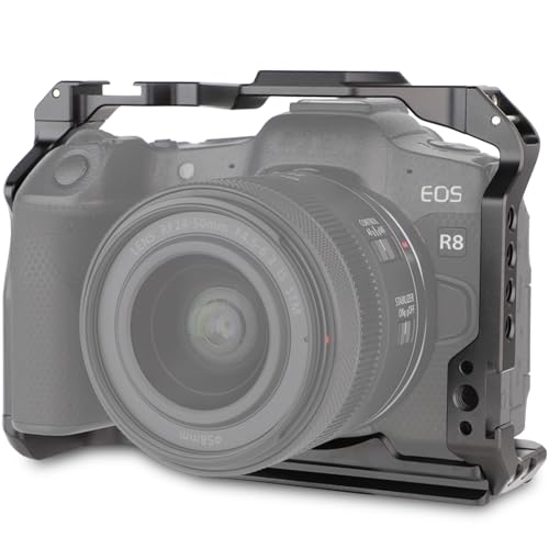 Leftfoto Camera Cage for Canon R8 - Camera Protection Frame Rig for EOS R8 with Arca Base,Cold Shoe,Strap Slot,1/4 3/8 in Screw Holes,Compatibility with DJI RS2 3 Stabilizer- for Vlog Video Shooting - Image 1