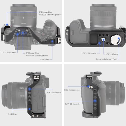 Leftfoto Camera Cage for Canon R8 - Camera Protection Frame Rig for EOS R8 with Arca Base,Cold Shoe,Strap Slot,1/4 3/8 in Screw Holes,Compatibility with DJI RS2 3 Stabilizer- for Vlog Video Shooting - Image 3