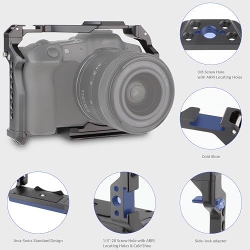Leftfoto Camera Cage for Canon R8 - Camera Protection Frame Rig for EOS R8 with Arca Base,Cold Shoe,Strap Slot,1/4 3/8 in Screw Holes,Compatibility with DJI RS2 3 Stabilizer- for Vlog Video Shooting - Image 2