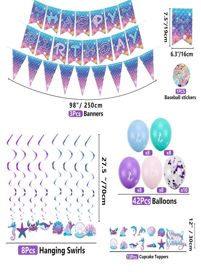 PTECDROTS 278PCS Mermaid Birthday Decorations - Includes Mermaid Birthday Banner, Balloons, Plates, Cake Topper, Hang Swirl, Stickers for Girls Kids Princess Party Supplies - Image 3