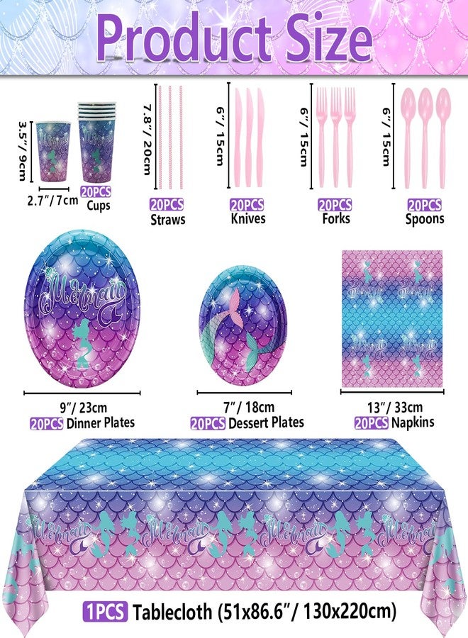 PTECDROTS 278PCS Mermaid Birthday Decorations - Includes Mermaid Birthday Banner, Balloons, Plates, Cake Topper, Hang Swirl, Stickers for Girls Kids Princess Party Supplies - Image 2