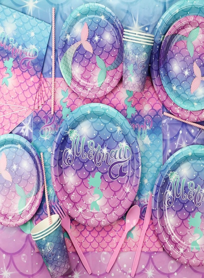 PTECDROTS 278PCS Mermaid Birthday Decorations - Includes Mermaid Birthday Banner, Balloons, Plates, Cake Topper, Hang Swirl, Stickers for Girls Kids Princess Party Supplies - Image 4