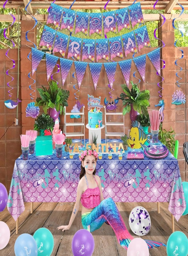 PTECDROTS 278PCS Mermaid Birthday Decorations - Includes Mermaid Birthday Banner, Balloons, Plates, Cake Topper, Hang Swirl, Stickers for Girls Kids Princess Party Supplies - Image 5
