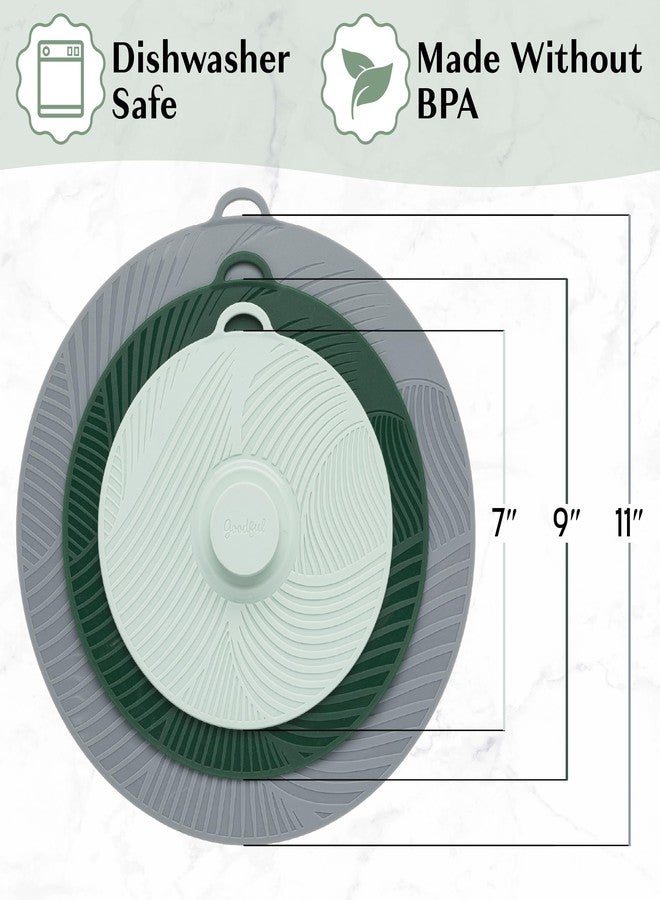 Goodful Universal Silicone Lids for Pots and Pans, Heat Safe, Reusable Suction Seal Covers for Bowls, Pots, Cups- Food Grade, Dishwasher Safe, 3 Piece, Gray, Green and Sage - Image 3