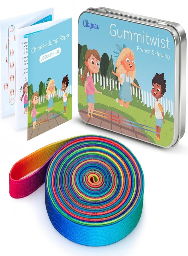 Cikyner Chinese Jump Rope, 4m Long 1.5cm Wide Elastic Chinese Ropes with Instructions French Skipping Rainbow Band for Indoor and Outdoor Children Jumpsies Games, Ideal for Gifts for Girls and Boys - Image 1