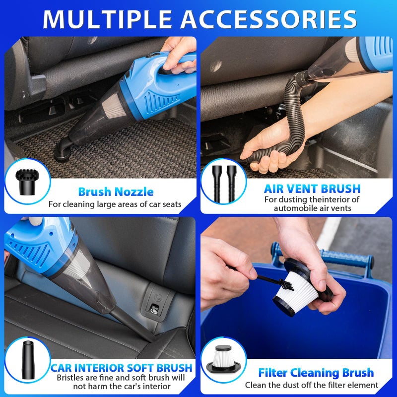 THINKWORK Car Cleaning Kit Car Detailing Kit,Car Cleaning Kit Interior Cleaner with High Power Blue Handheld Vacuum Cleaner,Brush Sets,Windshield Cleaner and Storage Bag,Car Accessories,Car Gift Set - Image 5