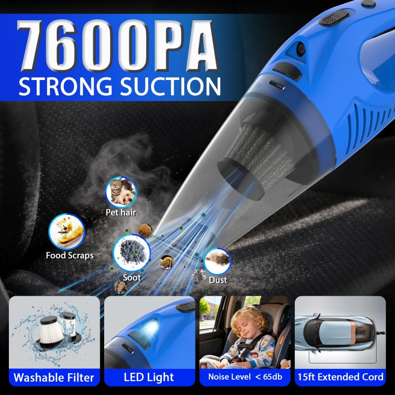 THINKWORK Car Cleaning Kit Car Detailing Kit,Car Cleaning Kit Interior Cleaner with High Power Blue Handheld Vacuum Cleaner,Brush Sets,Windshield Cleaner and Storage Bag,Car Accessories,Car Gift Set - Image 2