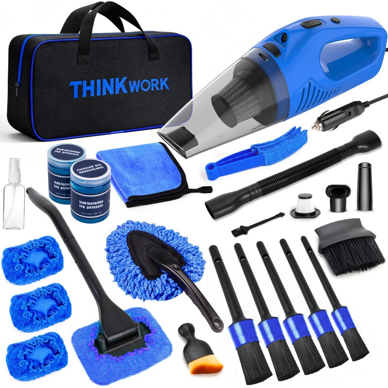 THINKWORK Car Cleaning Kit Car Detailing Kit,Car Cleaning Kit Interior Cleaner with High Power Blue Handheld Vacuum Cleaner,Brush Sets,Windshield Cleaner and Storage Bag,Car Accessories,Car Gift Set - Image 1