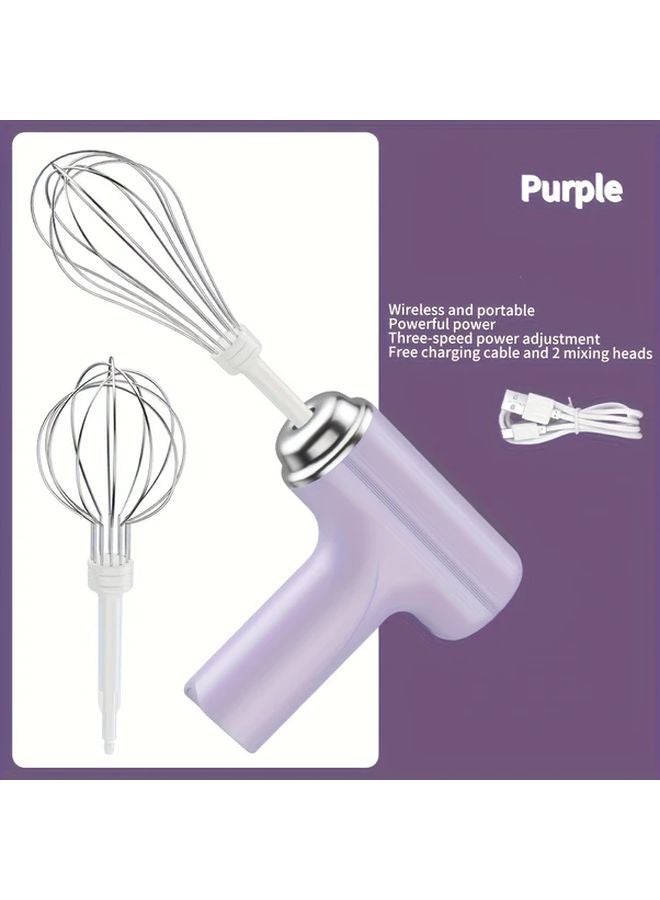 Purple USB Cordless Handheld Electric Eggbeater Whisk Portable Lightweight Hand Mixer For Baking - Image 1