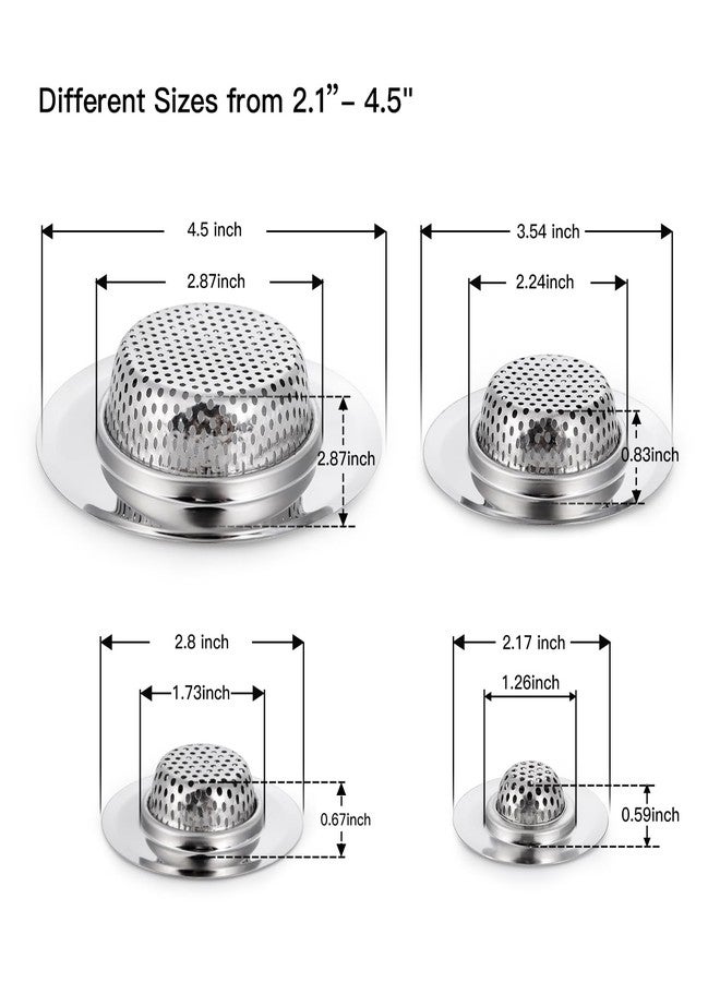 CORNERJOY 4 Pack Heavy Duty Stainless Steel Kitchen Sink Drain Strainer, Bathroom Hair Catcher Shower Drain Cover, Sink Tub Drain Stopper, Wash Basin Floor Drain, 2.1 to 4.5 Inch Diameter Rim - Image 2