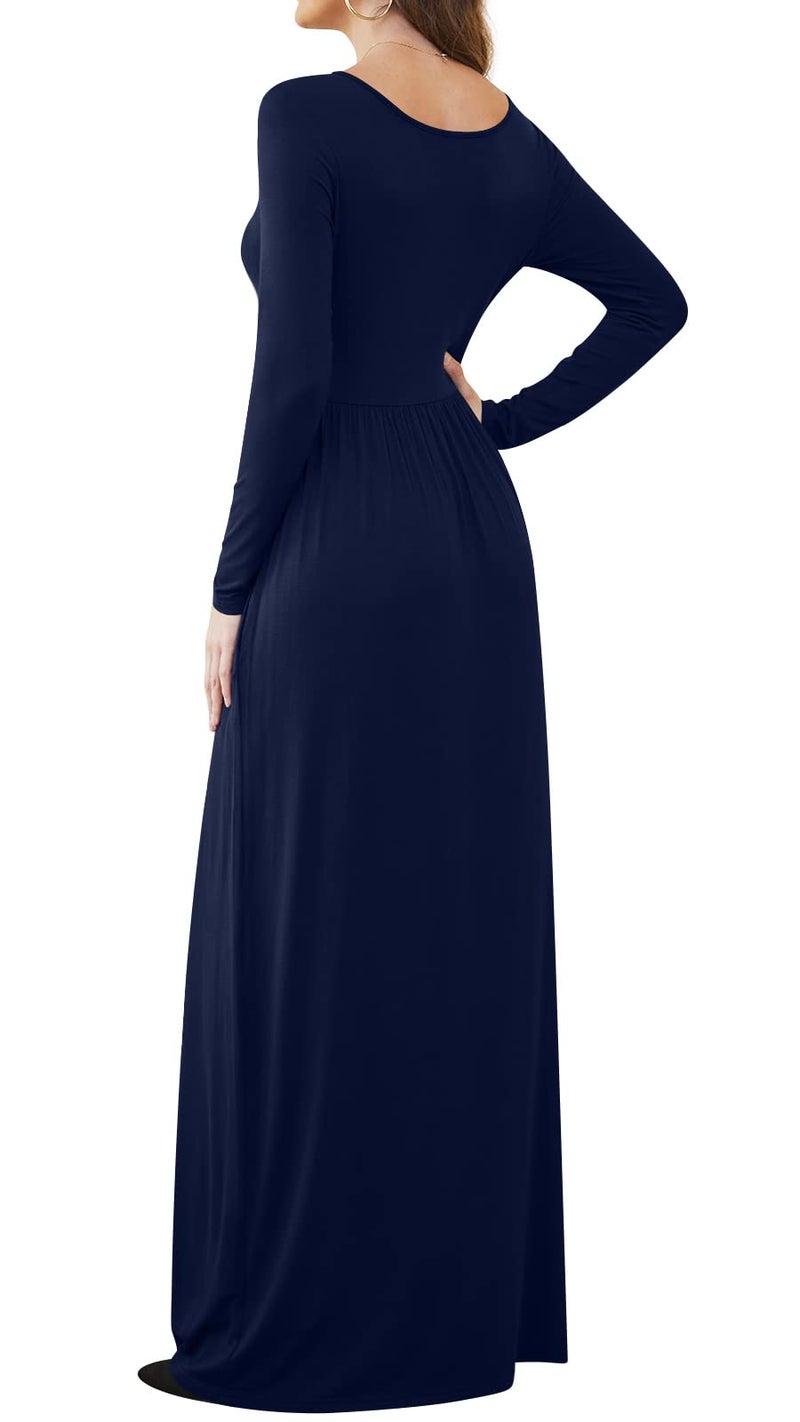 DB MOON Women Plus Size Casual Long Sleeve Navy Blue Maxi Dresses Empire Waist Long Dress with Pocket XL - Image 3