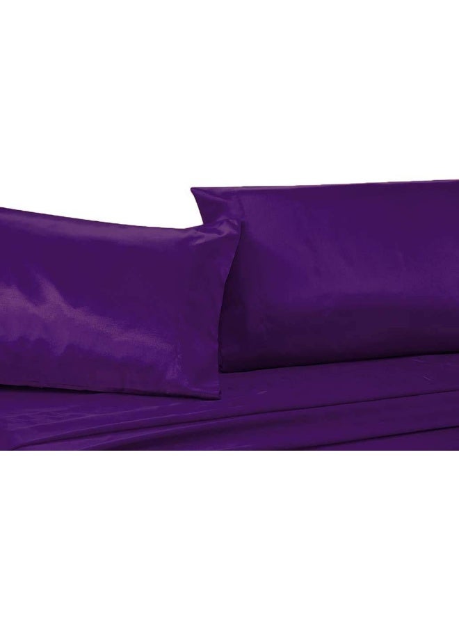MK Home Mk Collection 4pc Queen Soft Silky Satin Solid Purple Deep Pocket Sheet Set New - Image 3